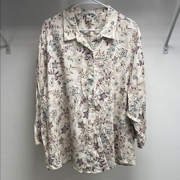 Coldwater Creek Cream Floral Button Down Shirt - Picture 1 of 5
